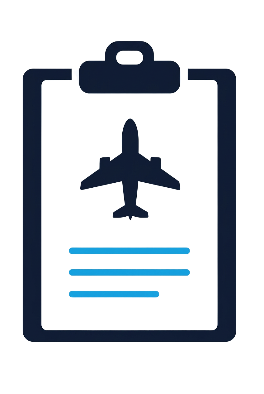 Clipboard and aircraft icon